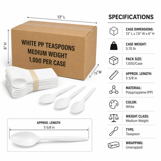 Medium Weight White Polypropylene Plastic Teaspoons - 1,000/Case