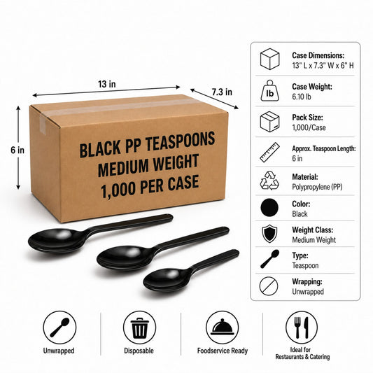 Medium Weight Black Polypropylene Plastic Teaspoons - 1,000/Case