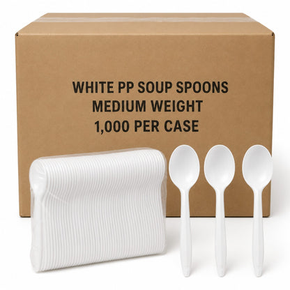 Medium Weight White Polypropylene Plastic Soup Spoons - 1,000/Case
