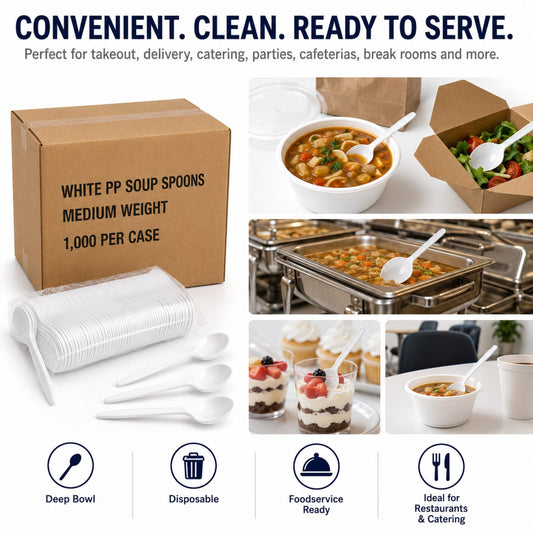 Medium Weight White Polypropylene Plastic Soup Spoons - 1,000/Case