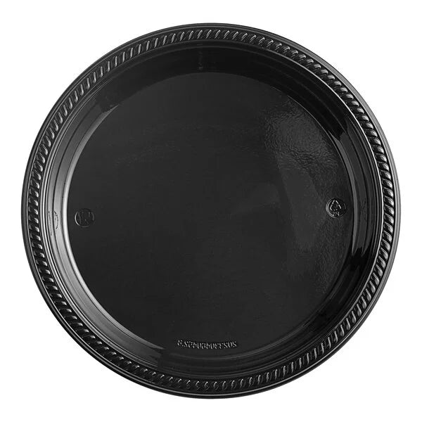 9" Black Plastic Plate - 500/Case