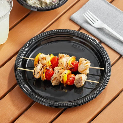 9" Black Plastic Plate - 500/Case
