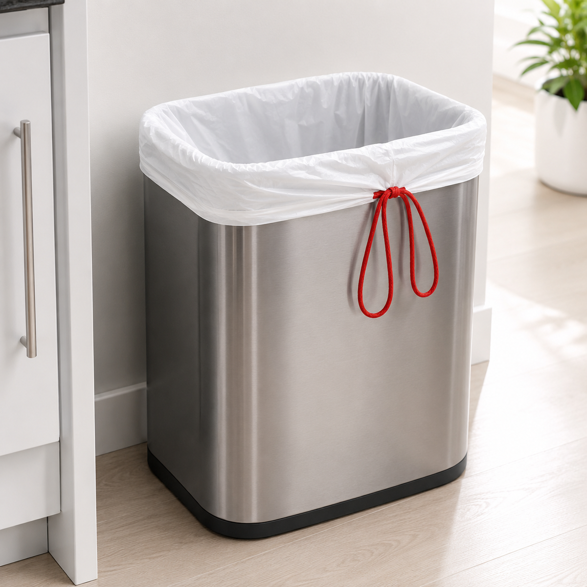 White Plastic Drawstring Trash Can Liners 13 Gallon 24" x 28"