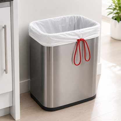 White Plastic Drawstring Trash Can Liners 13 Gallon 24" x 28"