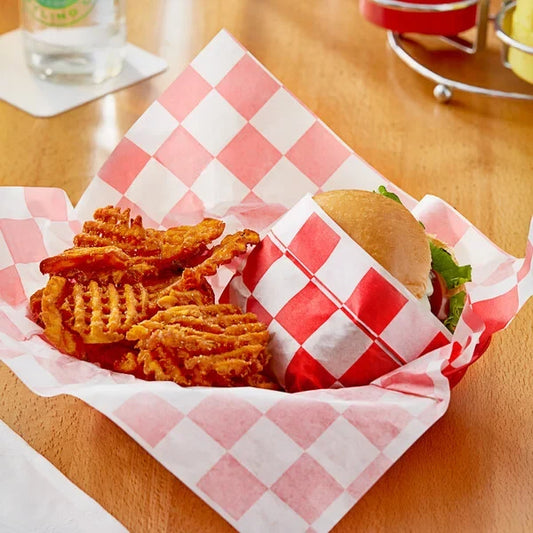 12"x12" Red Check Deli Sandwich Wrap Paper (Basket Liner) - 5,000/Case