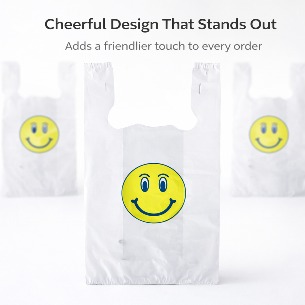 White T-Sack Happy Face 12X7X22 15 Mic - 800/Case