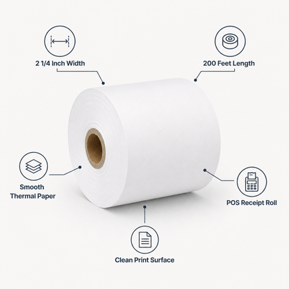 2 1/4" X 200 Feet Thermal Paper Roll - (50/Case)