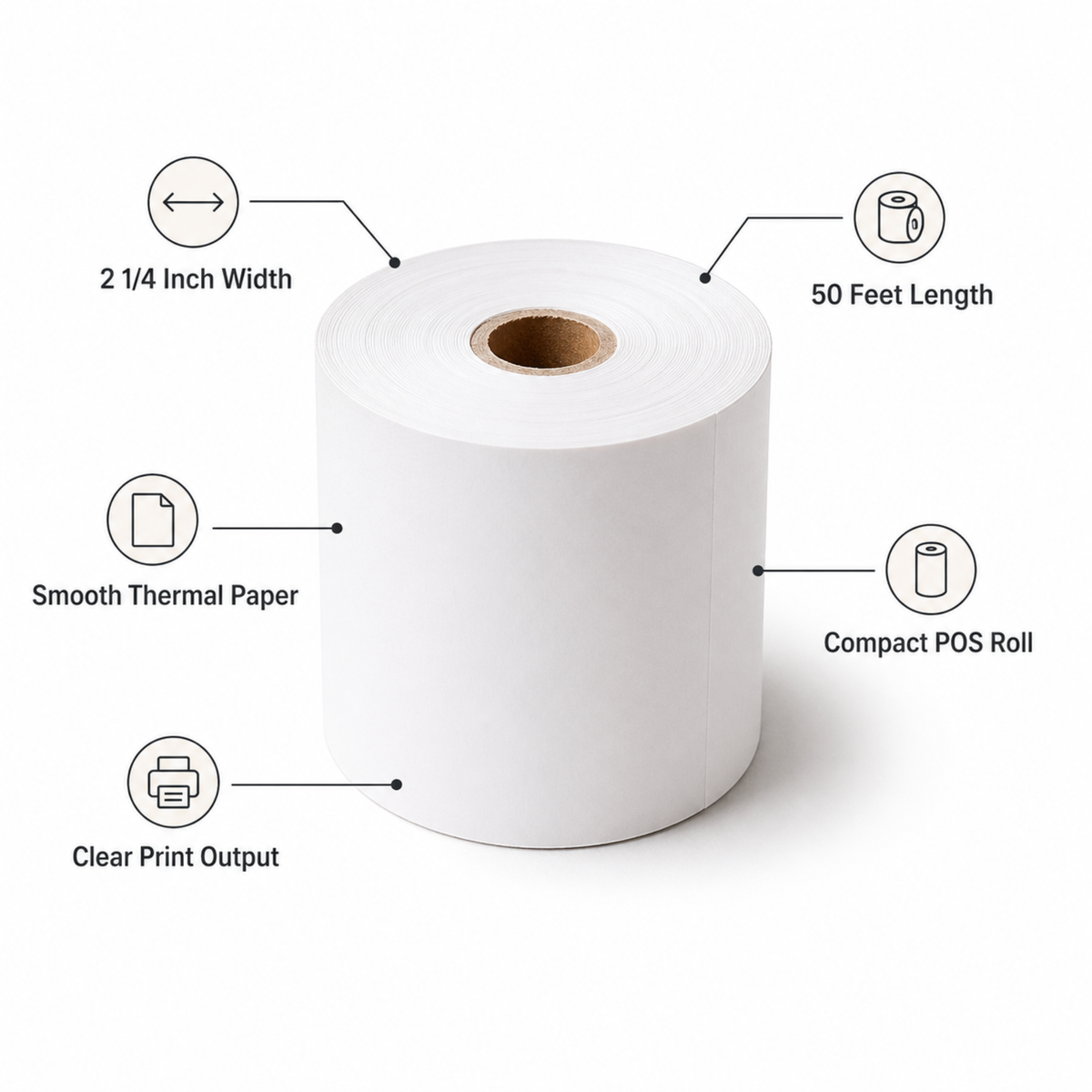 2 1/4" 50 Feet Thermal Paper Roll - (50/Case)