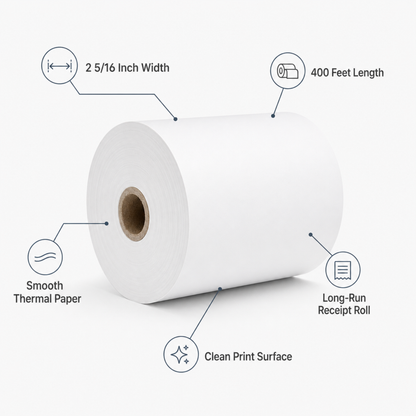 2 5/16" x 400' Thermal Paper Roll – White (12/Case)