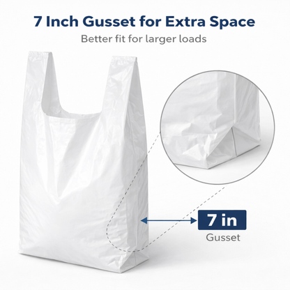 White Extra Large Plastic T-Shirt Bags 15" x 7" x 26" 14 Mic - 500/Case