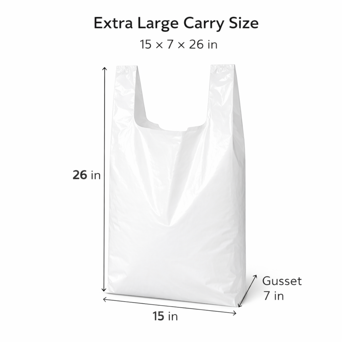 White Extra Large Plastic T-Shirt Bags 15" x 7" x 26" 14 Mic - 500/Case