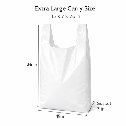 White Extra Large Plastic T-Shirt Bags 15" x 7" x 26" 14 Mic - 500/Case