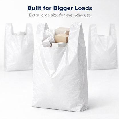 White Extra Large Plastic T-Shirt Bags 15" x 7" x 26" 14 Mic - 500/Case