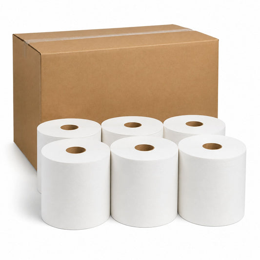 White 800' Hardwound Paper Towel Rolls - 6/Case