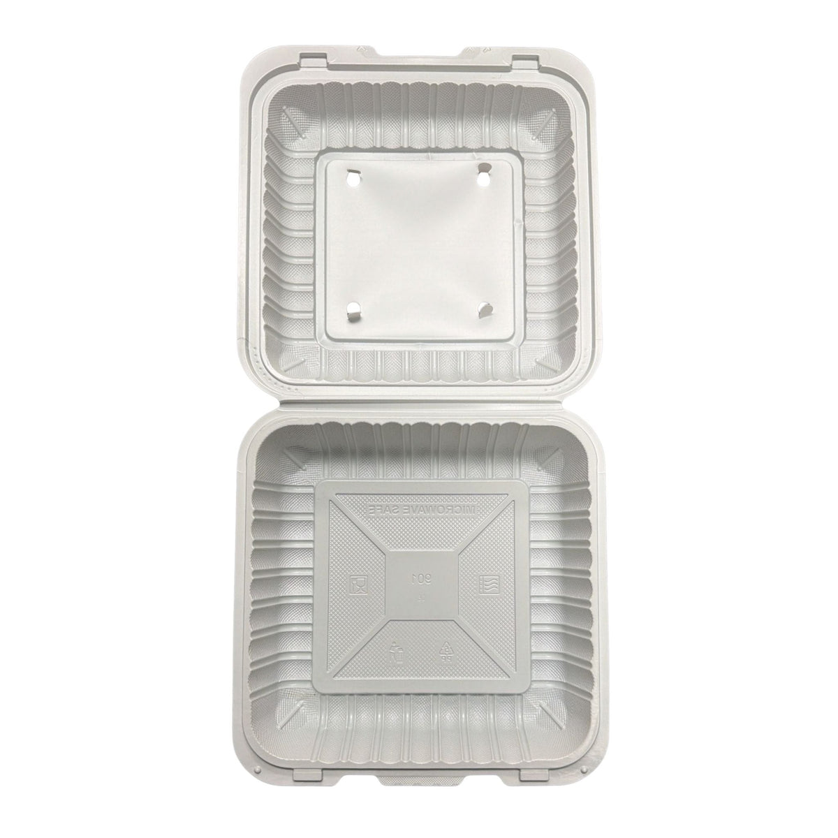 White Hinged Container (Mineral-Filled Polypropylene) 1 Compartment 8x8