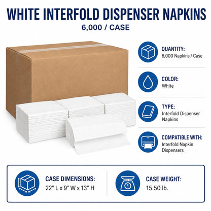 White Interfold Dispenser Napkins - 6,000/Case