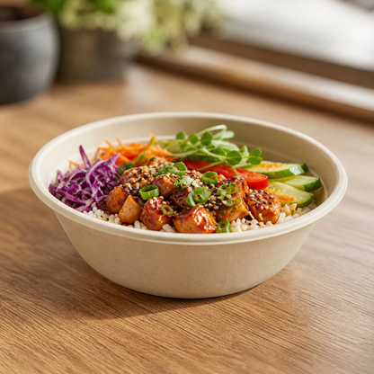 Rise Up 16 oz Natural Bagasse Round Bowl - 1000/Case