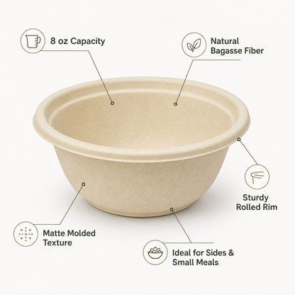 Rise Up 8 oz Natural Bagasse Bowl - 1000/Case
