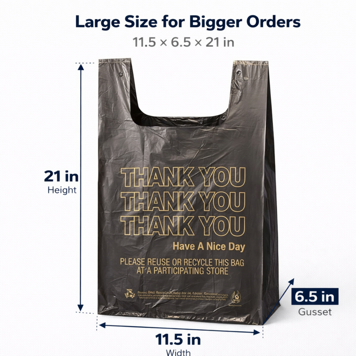 Black T-Sack Large 11.5" x 6.5" x 21" 0.51 Mill - 1000/Case