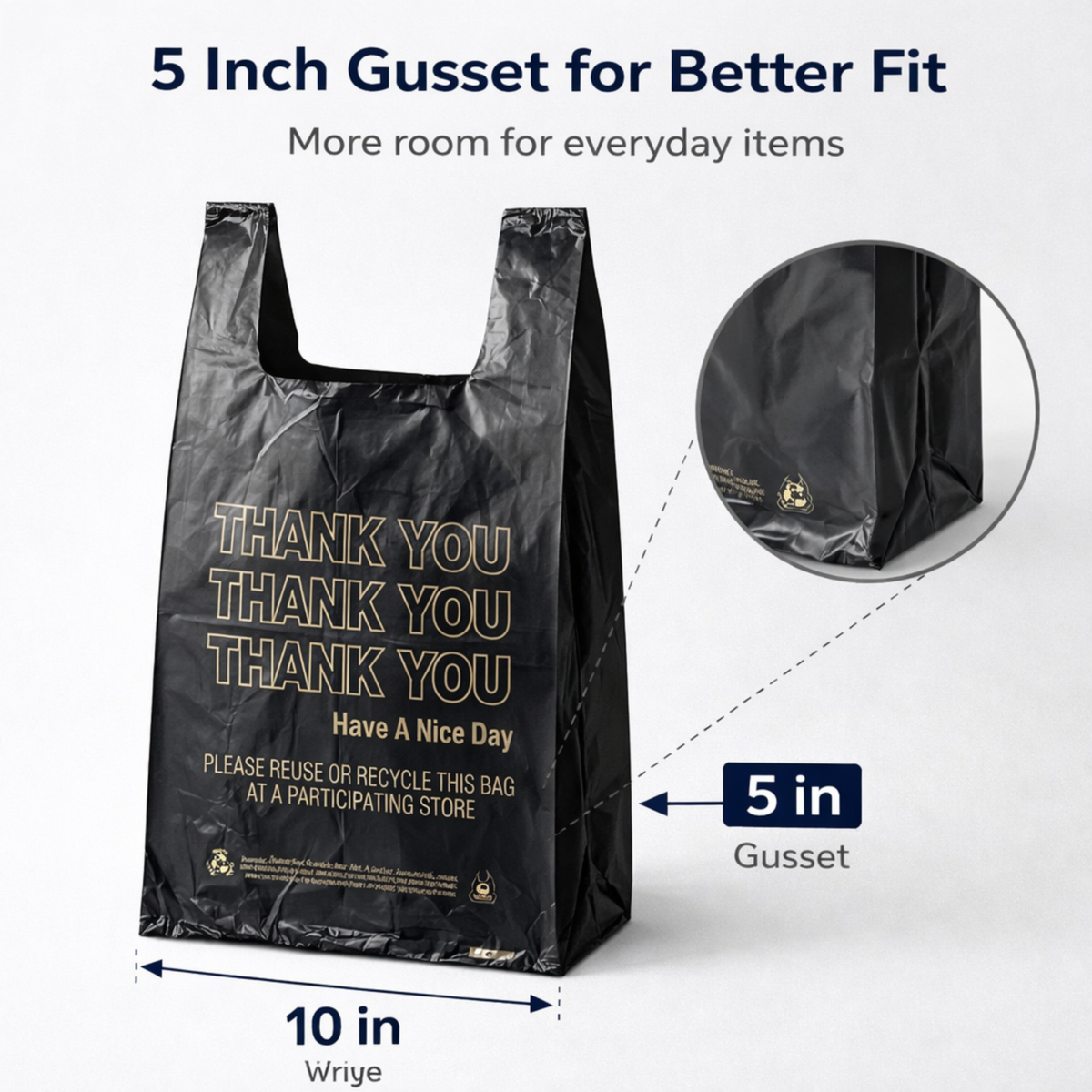 Black T-Sack Medium “Thank You” 10" x 5" x 18" - 14 Mic - 1,000/Case