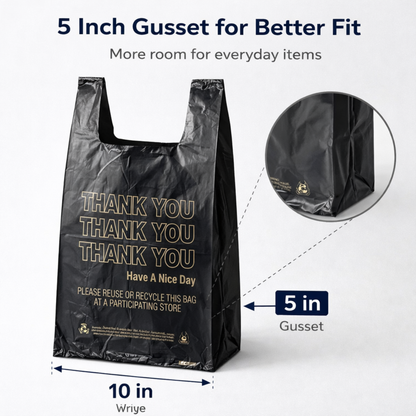 Black T-Sack Medium “Thank You” 10" x 5" x 18" - 14 Mic - 1,000/Case