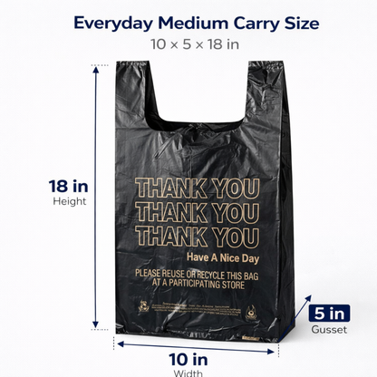 Black T-Sack Medium “Thank You” 10" x 5" x 18" - 14 Mic - 1,000/Case