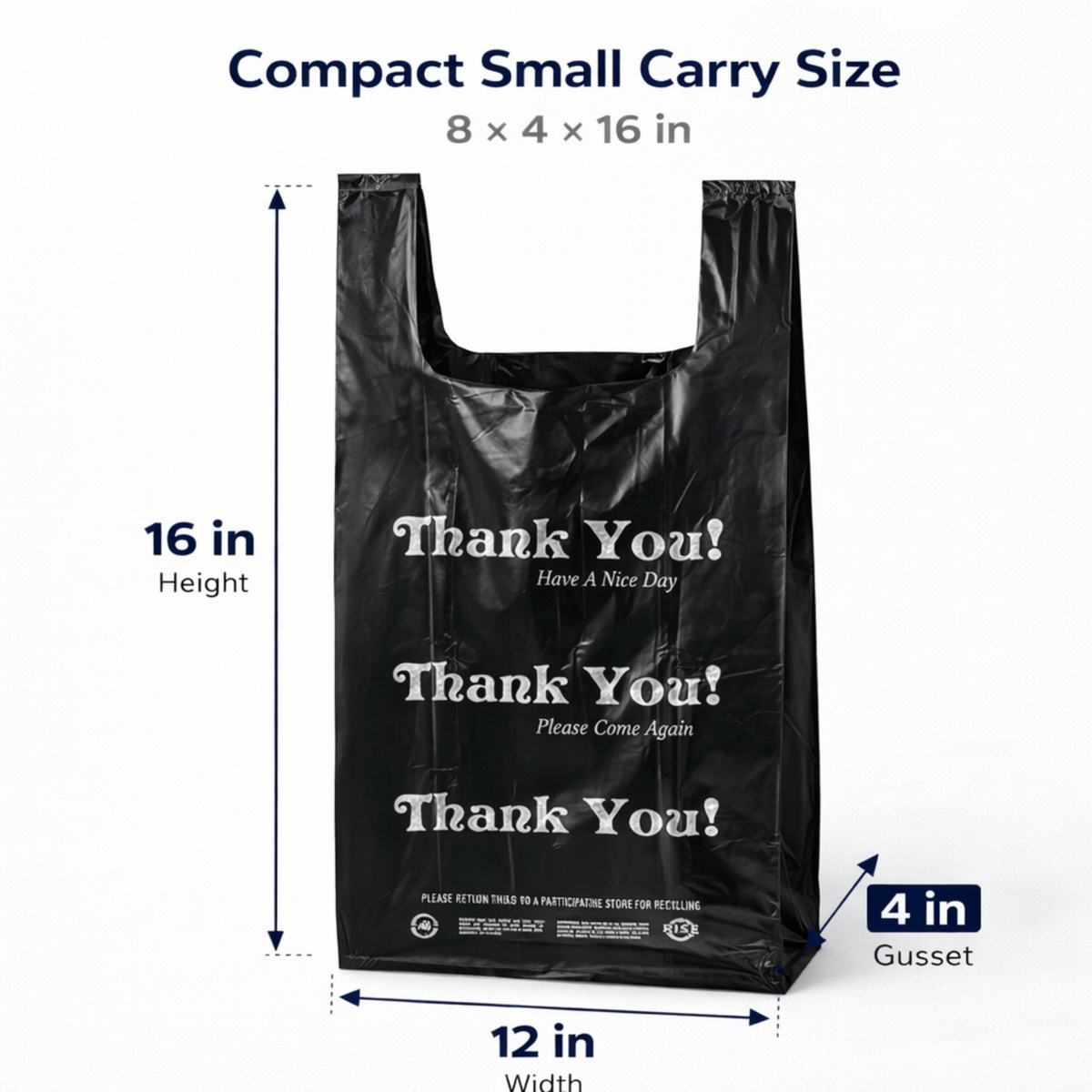 Black T-Sack Small 8" x 4" x 16" 13 Mic - 1000/Case