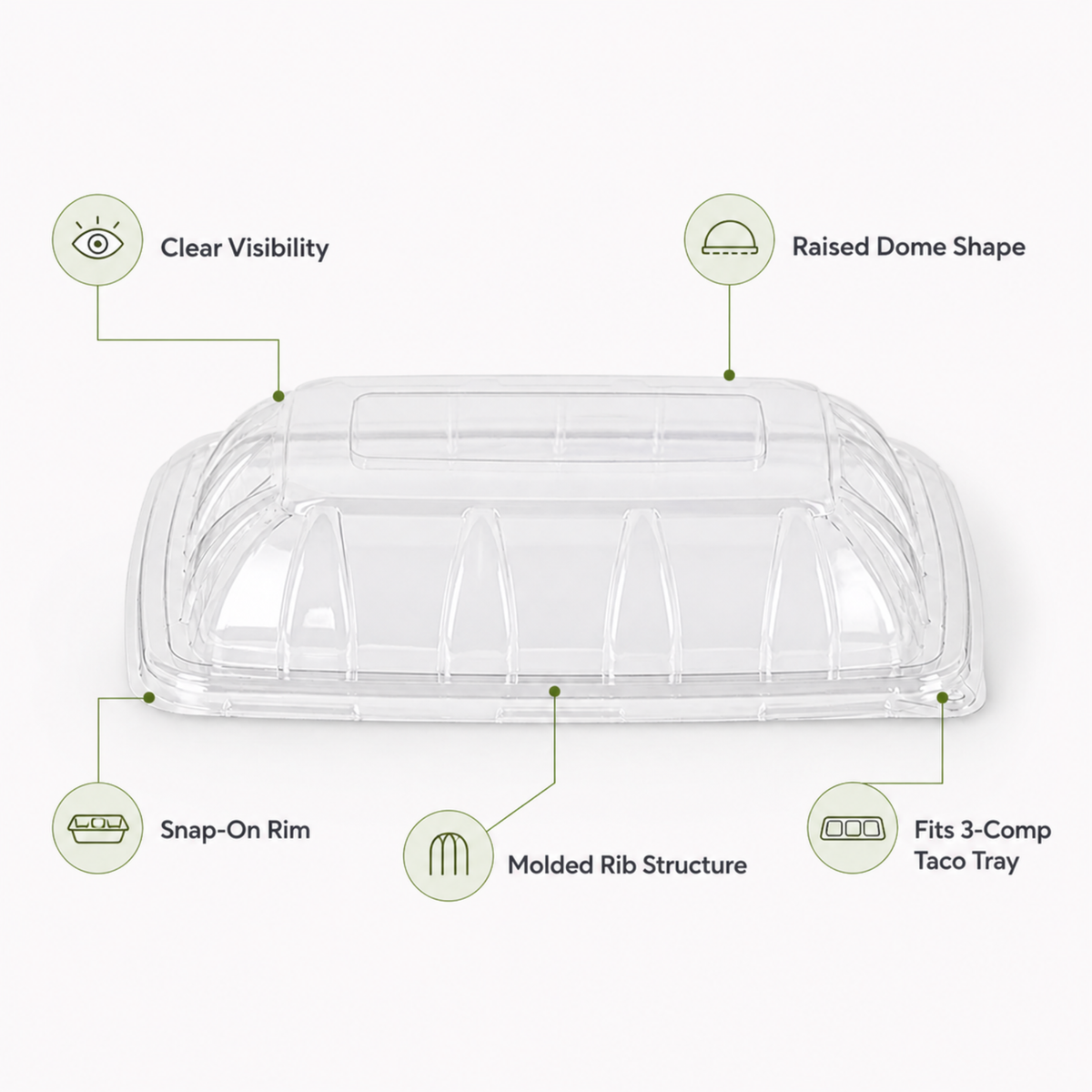 Rise Up Clear Plastic Lid for 3-Compartment Bagasse Taco Tray - 300/Case