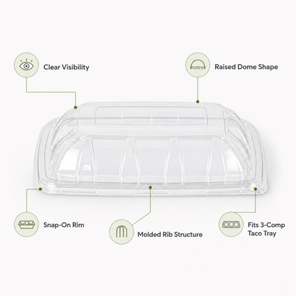 Rise Up Clear Plastic Lid for 3-Compartment Bagasse Taco Tray - 300/Case