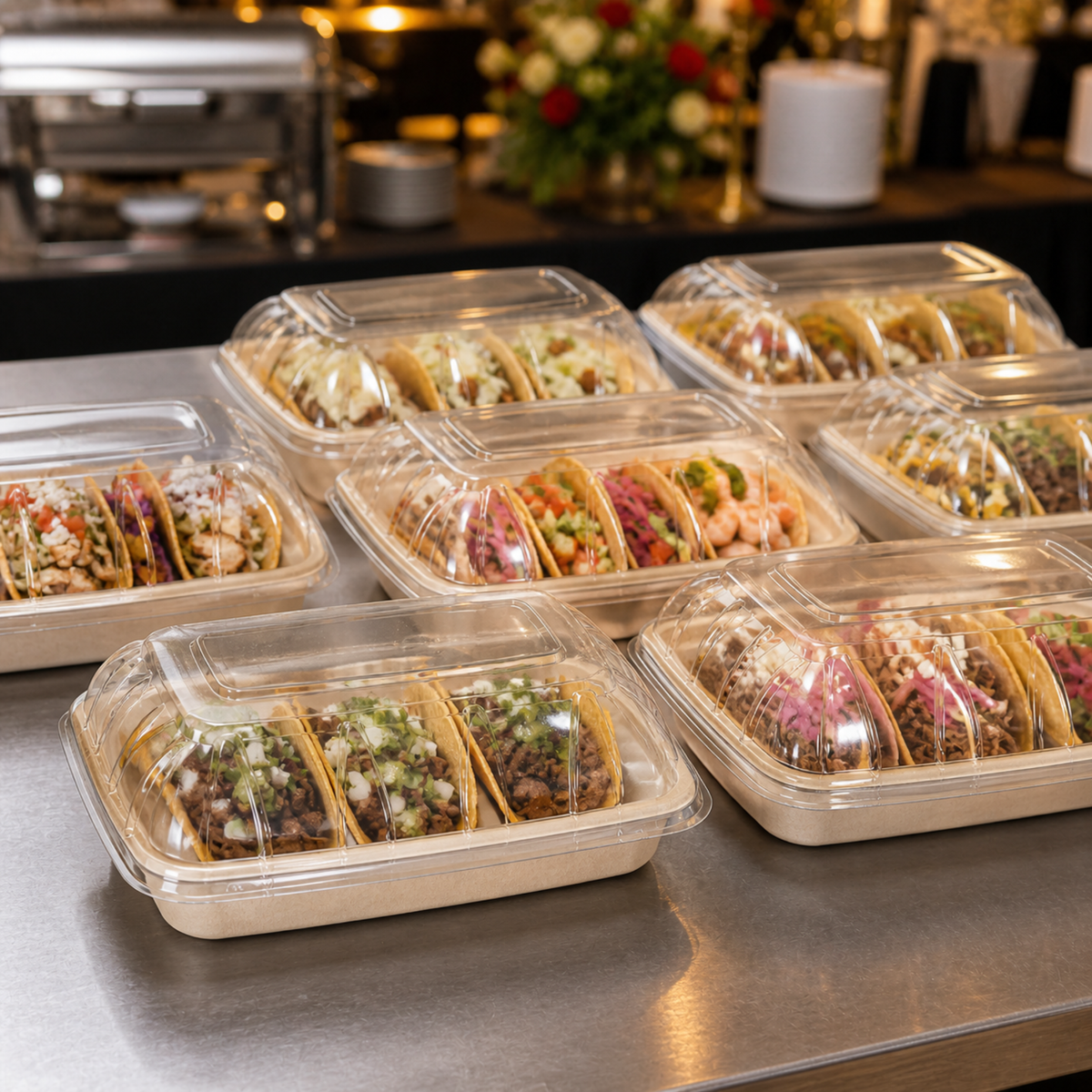 Rise Up Clear Plastic Lid for 3-Compartment Bagasse Taco Tray - 300/Case