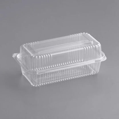 Clear Compostable PLA Hinged Clamshell Container 9" x 5" x 3" - 200/Case