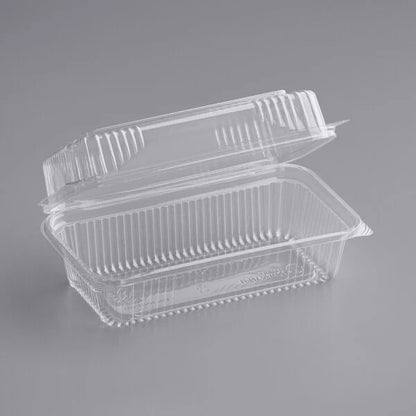 Clear Compostable PLA Hinged Clamshell Container 9" x 5" x 3" - 200/Case