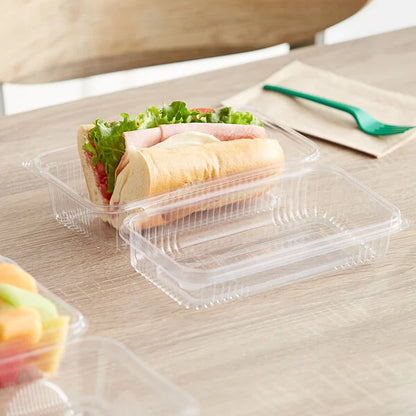 Clear Compostable PLA Hinged Clamshell Container 9" x 5" x 3" - 200/Case