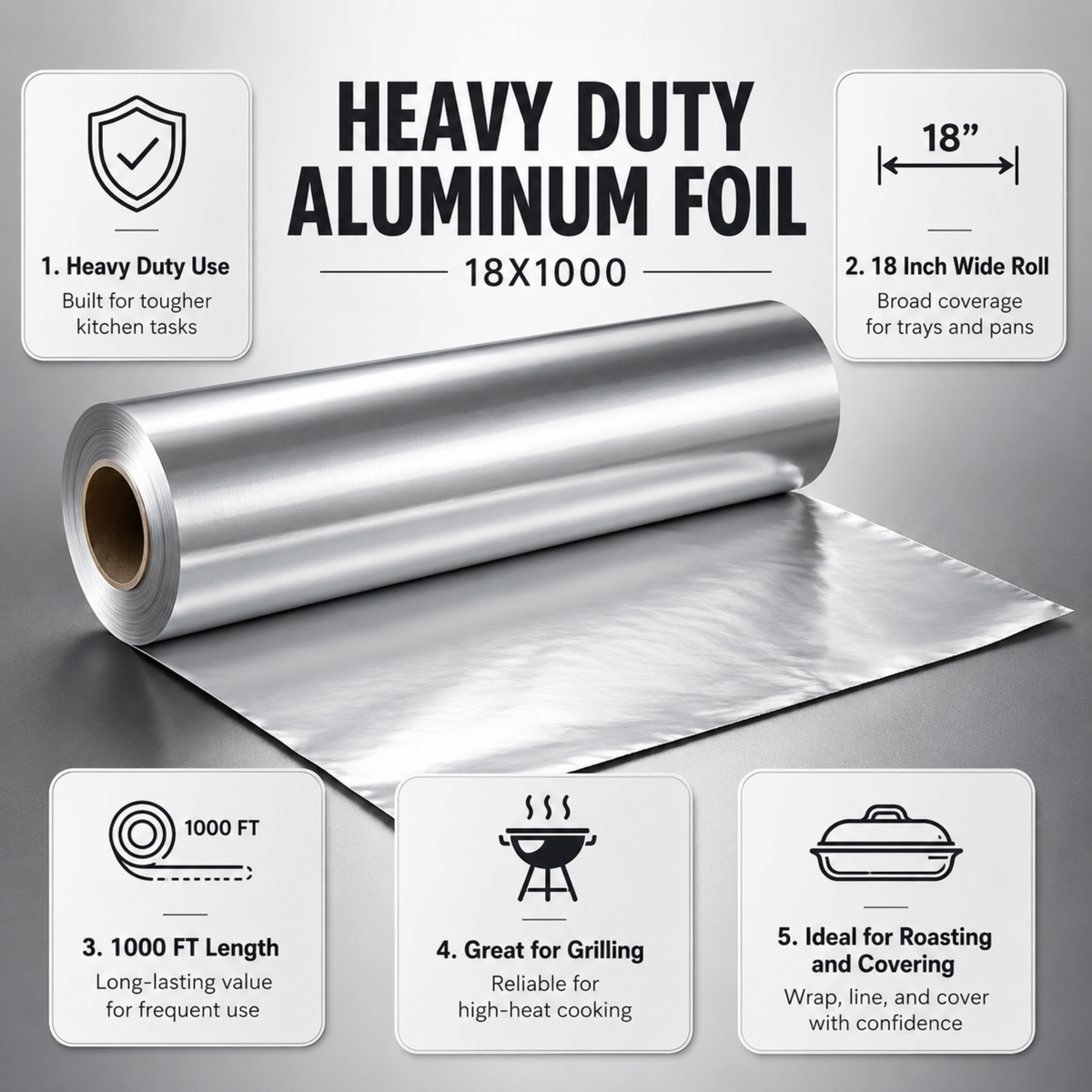 Heavy Duty Aluminum Foil Roll 18" x 1000 ft
