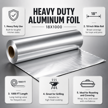 Heavy Duty Aluminum Foil Roll 18" x 1000 ft