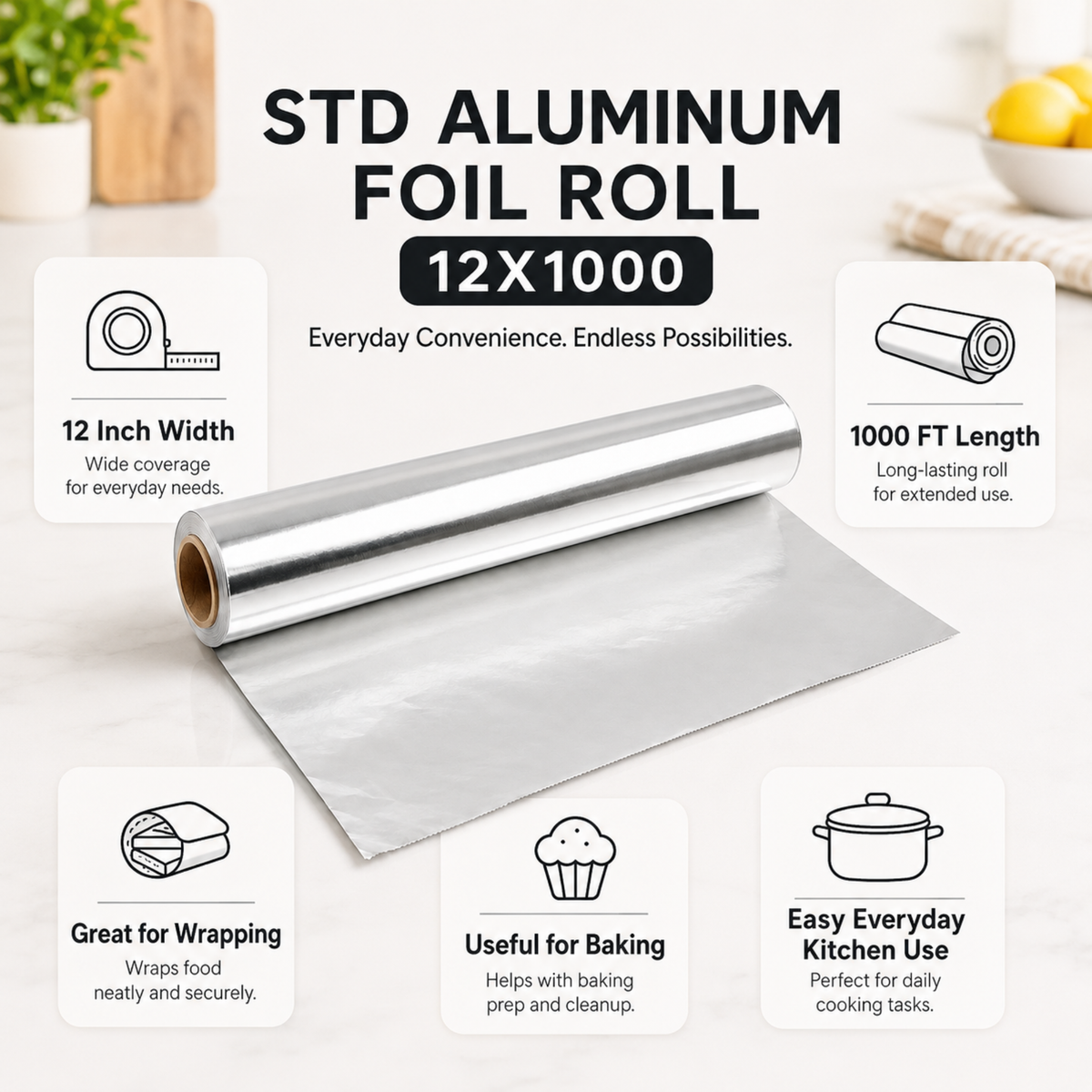 Standard Aluminum Foil Roll 12" x 1000 ft