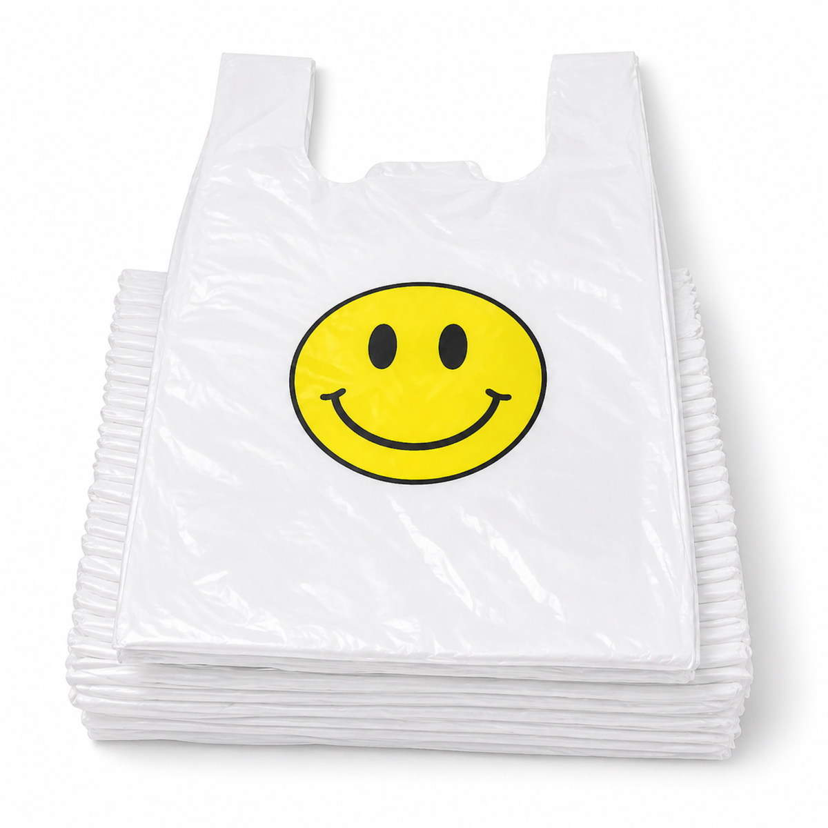 White T-Sack Happy Face 12X7X22 15 Mic - 800/Case