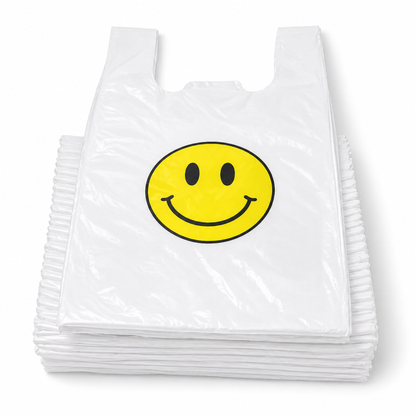 White T-Sack Happy Face 12X7X22 15 Mic - 800/Case
