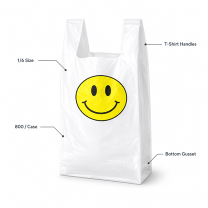 White T-Sack Happy Face 12X7X22 15 Mic - 800/Case