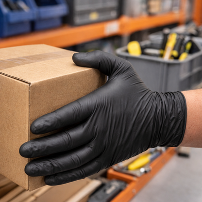 Large Black Powder-Free Nitrile 4 Mill Thick Gloves