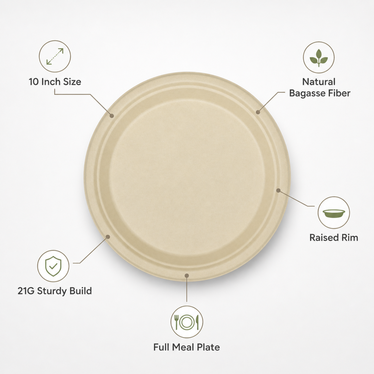 Rise Up 10" Natural Bagasse Round Plate