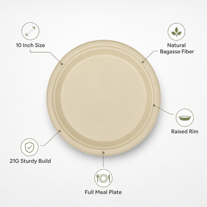 Rise Up 10" Natural Bagasse Round Plate