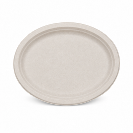 Rise Up 12.5" Natural Bagasse Oval Plate - 500/Case