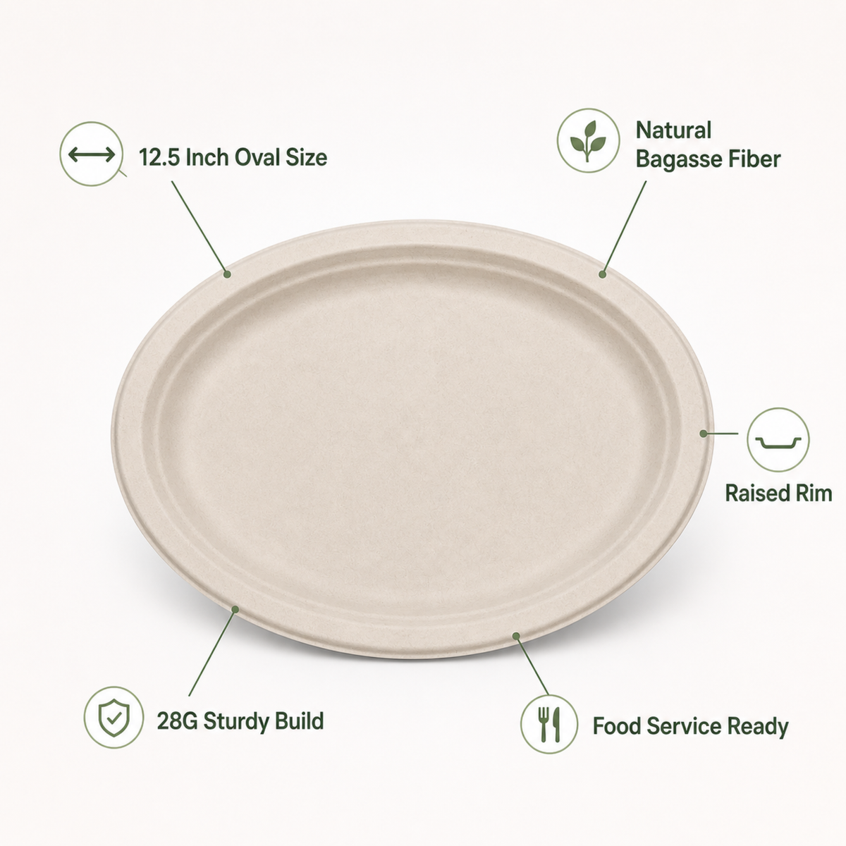 Rise Up 12.5" Natural Bagasse Oval Plate - 500/Case