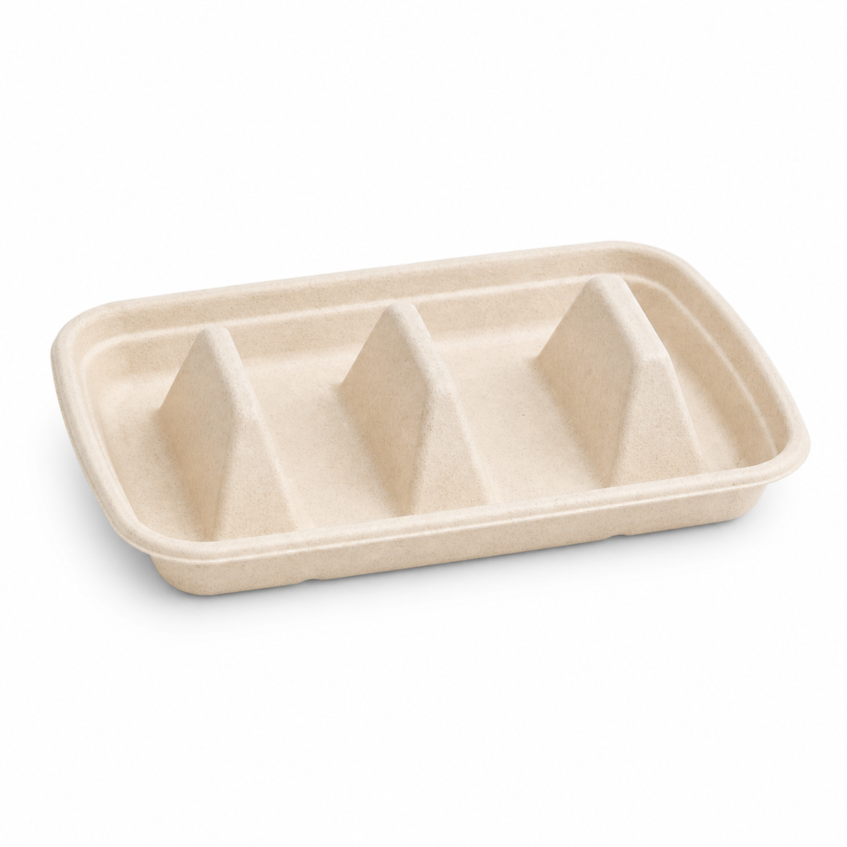 Rise Up 3-Compartment Natural Bagasse Taco Tray - 300/Case
