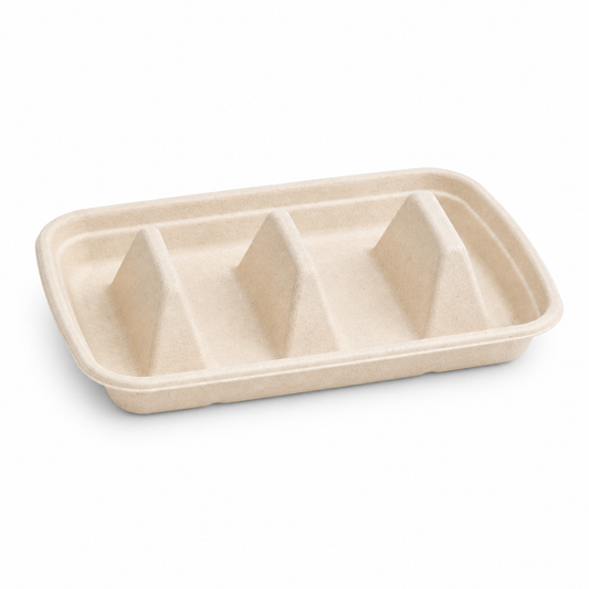 Rise Up 3-Compartment Natural Bagasse Taco Tray - 300/Case