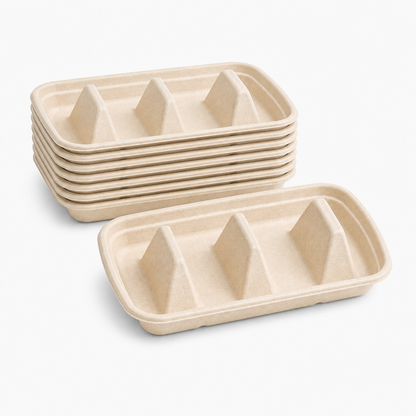 Rise Up 3-Compartment Natural Bagasse Taco Tray - 300/Case