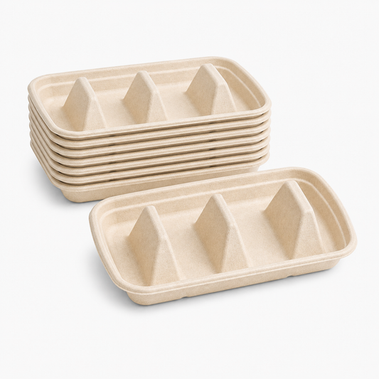 Rise Up 3-Compartment Natural Bagasse Taco Tray - 300/Case