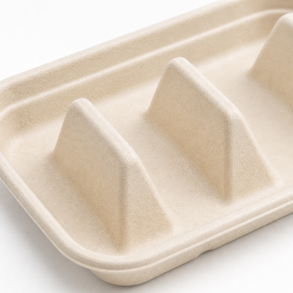 Rise Up 3-Compartment Natural Bagasse Taco Tray - 300/Case