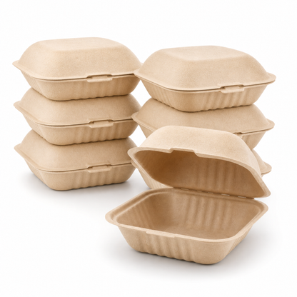 Rise Up 6" x 6" Natural Bagasse Take-Out Container - 500/Case